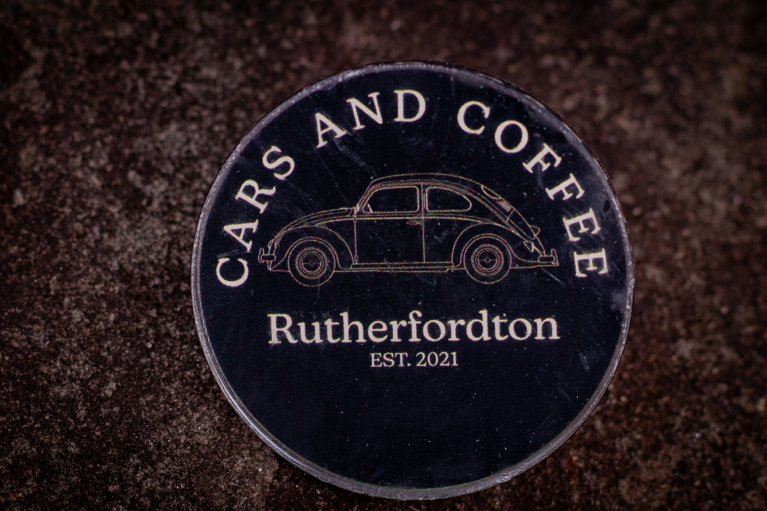 Cars and Coffee Rutherfordton Acrylic Pin