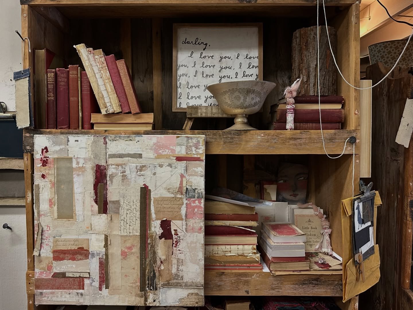 Staring at piles of notes and quotes and torn up pages from books beyond repair. Adding layers of play, patience, time, courage, risk, frustration, and love, in hopes of creating something beautiful. Whispers of encouragement from little friends prop