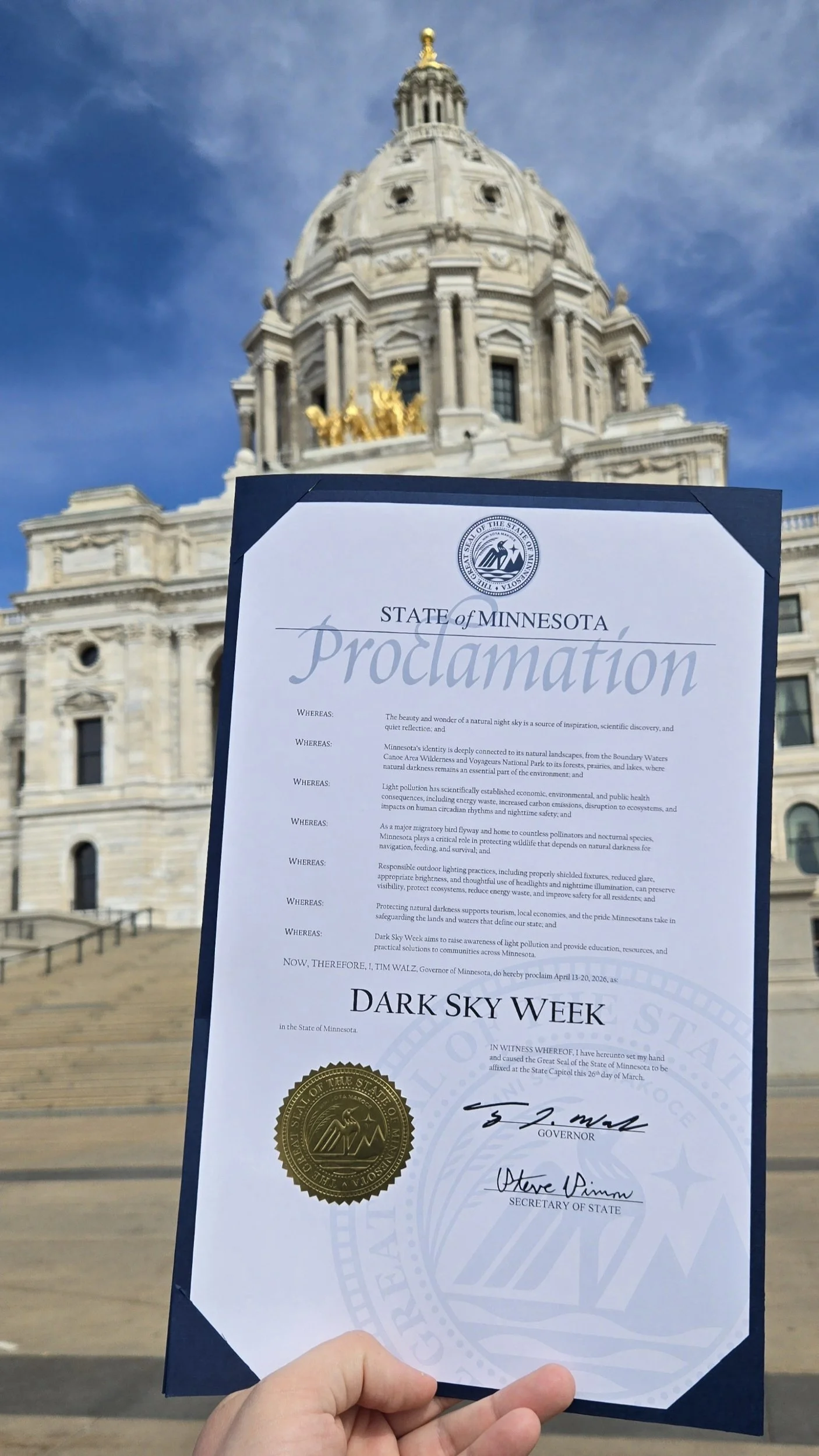 Governor Walz Proclaims Dark Sky Week 2026 in Minnesota