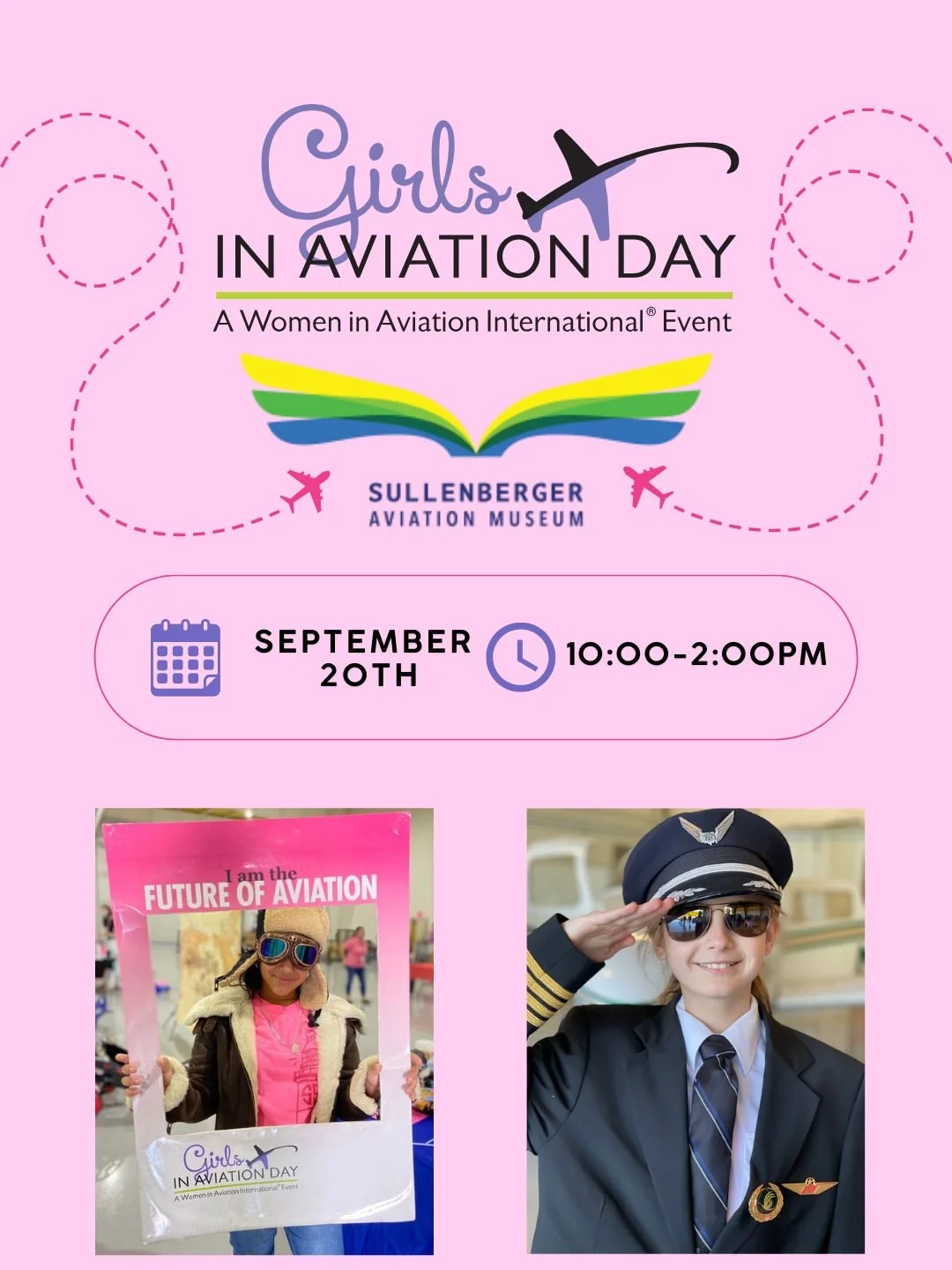 🛩️ Get ready for Girls in Aviation Day! 💖
Come see real airplanes up close, try fun aviation activities, win cool prizes in our raffles, and so much more! 🎉✈️

It&rsquo;s going to be a sky-high adventure! 💫