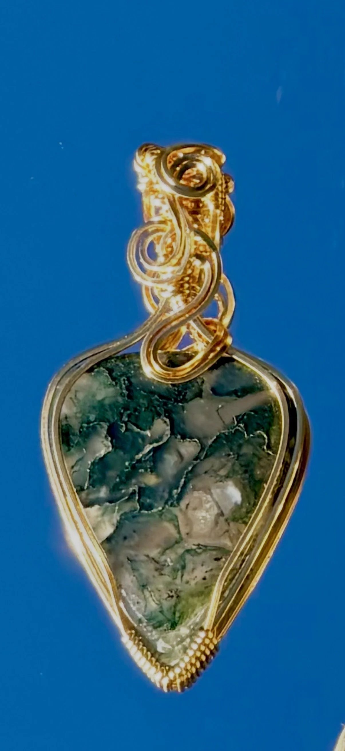 Moss Agate Tear Drop | Gold