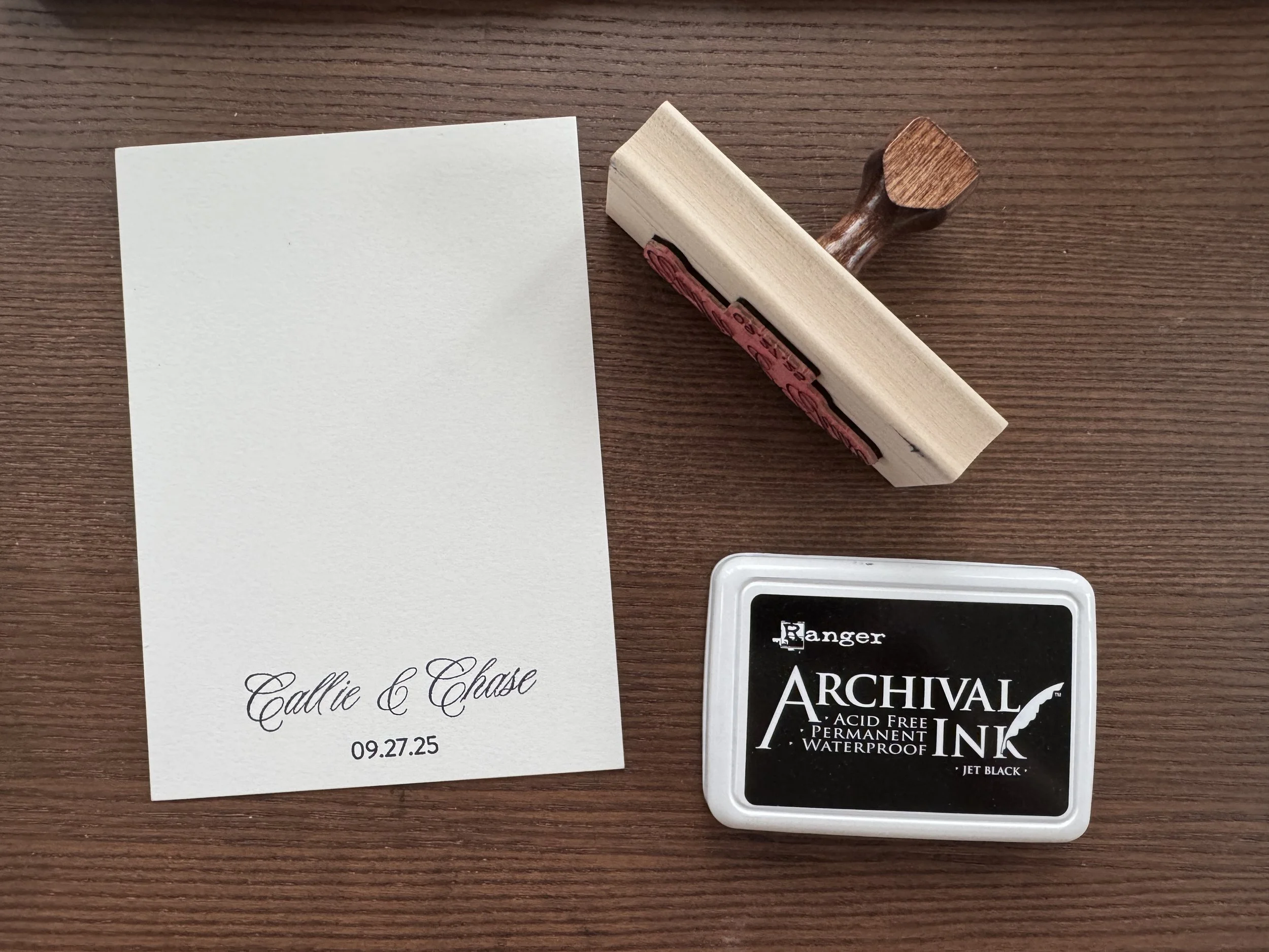 Image of a stamp and paper