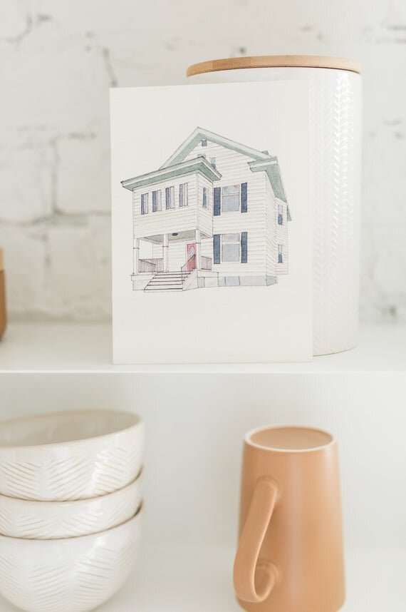 Watercolor old cincinnati Ohio house painting