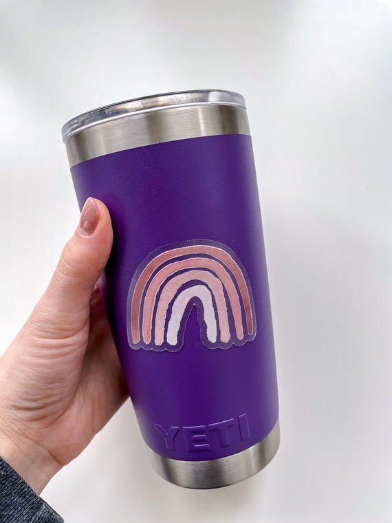 Pink Rainbow Sticker on Yeti Thermos Mug