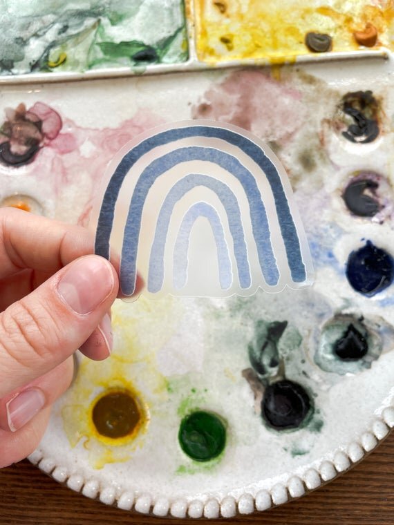Clear Blue Rainbow Watercolor Vinyl Sticker