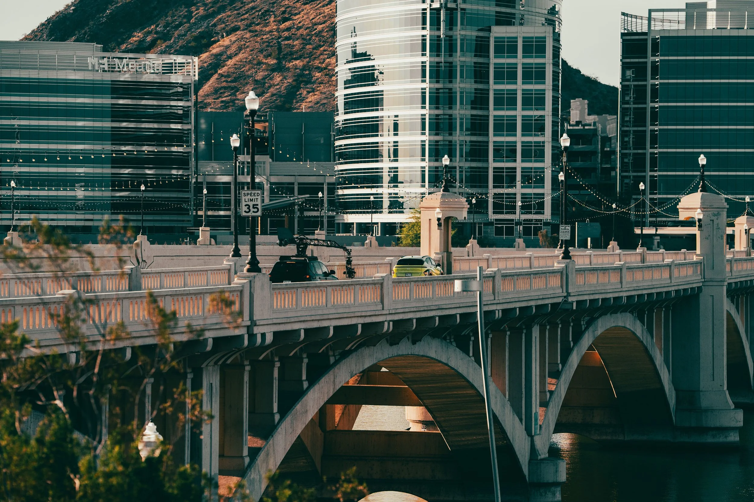 Motocrane pursuit arm car in tempe arizona near ASU for a Hyundai commercial crossing the mill ave bridge.jpg