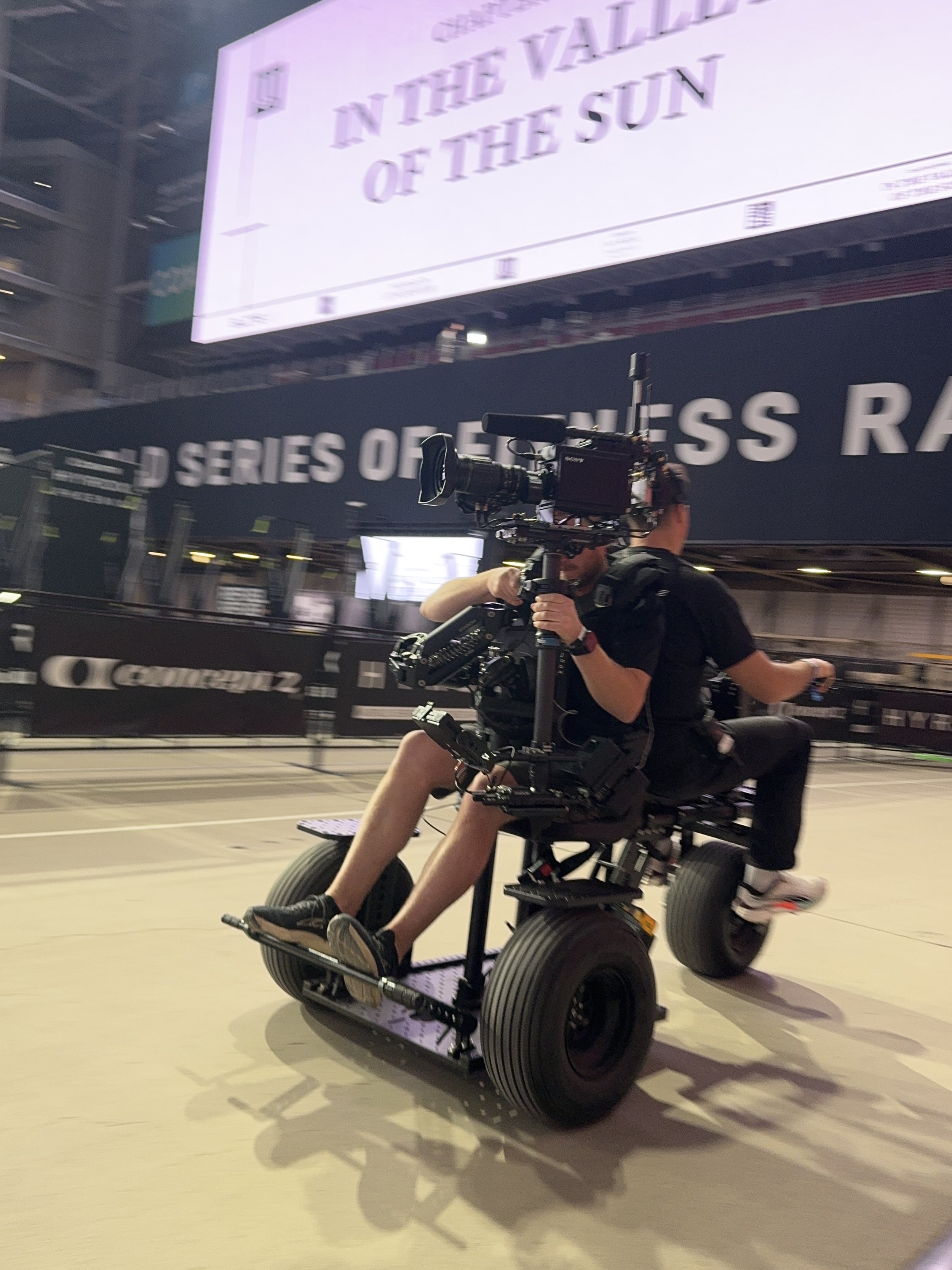 Steadicam operator on trike for Hyrox washington DC and Phoenix.JPG