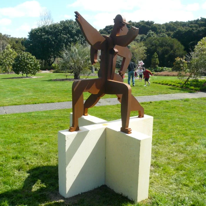 John Oxborough, Double Stretch, premium steel, Oamaru stone, 1200mm x 1200mm x 1825mm
