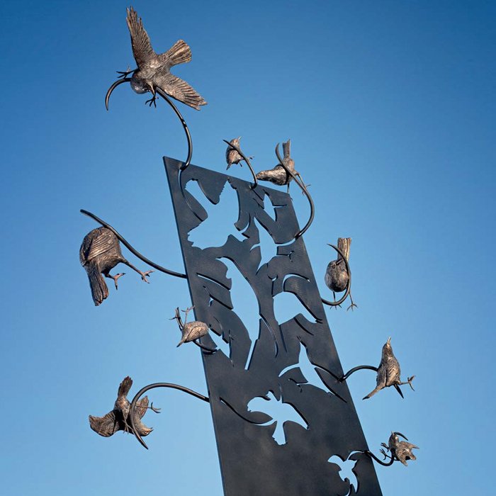 Bing Dawe, From the series, A landscape with too many holes, ‘Wishing for St Francis’, laser cut steel, bronze, 2500mm x 1100mm x 400mm