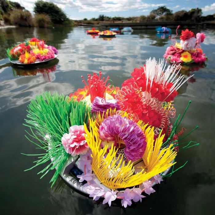 Bev Goodwin, Exotic Blooms, mixed cable ties, leis, acrylic, hub-caps, wire, from 400mm x 400mm x 120mm