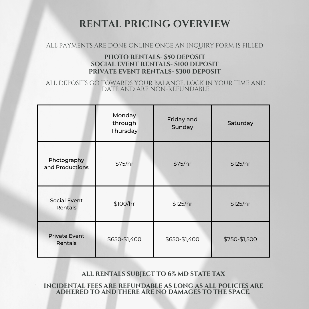 Baltimore Photo Studio Rental Pricing