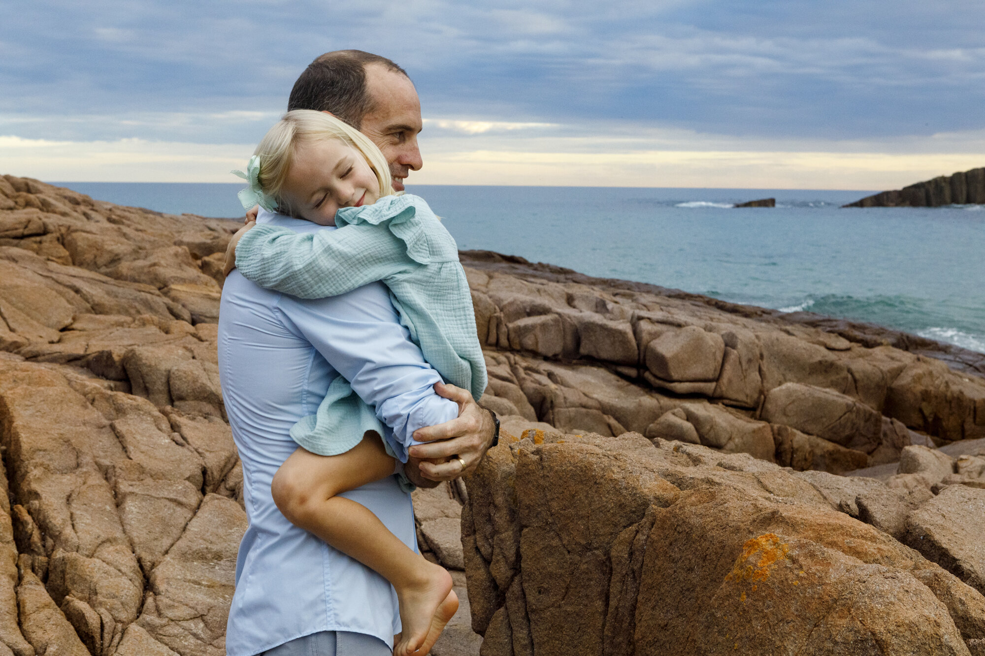 Father and daughter family photography on beach in Port Stephens