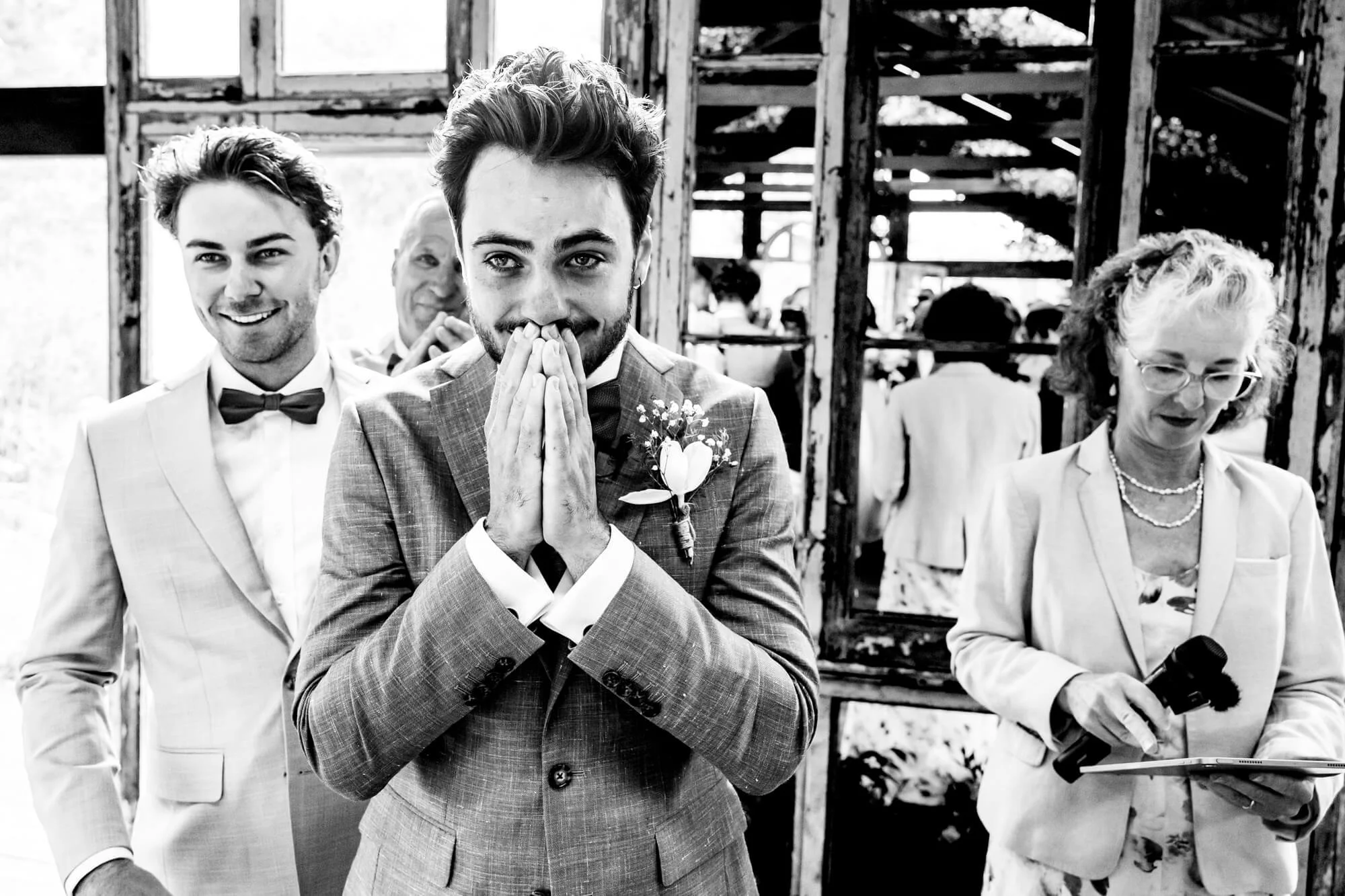 Groom's reaction during ceremony