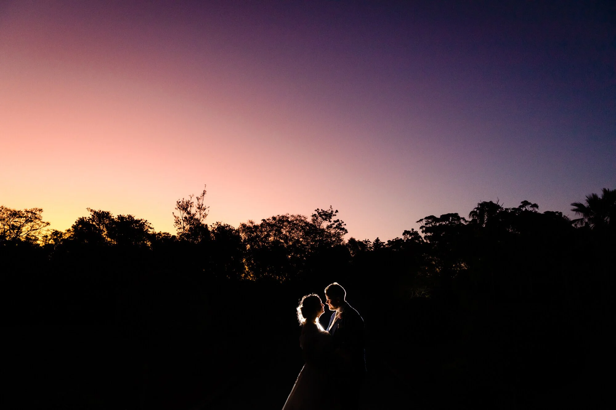 Night time wedding portrait