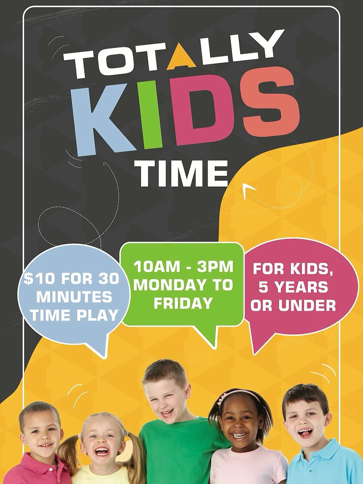 🎉 TOTALLY KIDS TIME 🎉

Got a little gamer with you? Bring them in for 30 minutes of arcade fun for just $10! 🕹️🙌

✅ Unlimited ticket + video games 
✅ 50 tickets to spend at the end! 

⏱️Monday - Friday | OPEN - 3PM