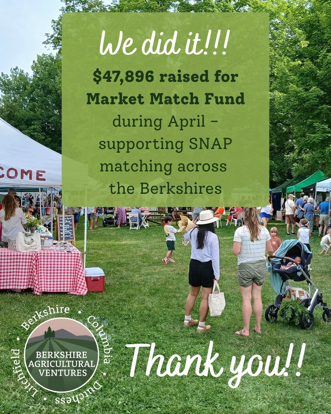 🎉🎉Great news - together we reached and surpassed our $45,000 community campaign goal!!

🌼During the month of April, YOU helped us raise a total of $47,896 to secure dollar-for-dollar SNAP matching up to $30 during this year&rsquo;s market season. 