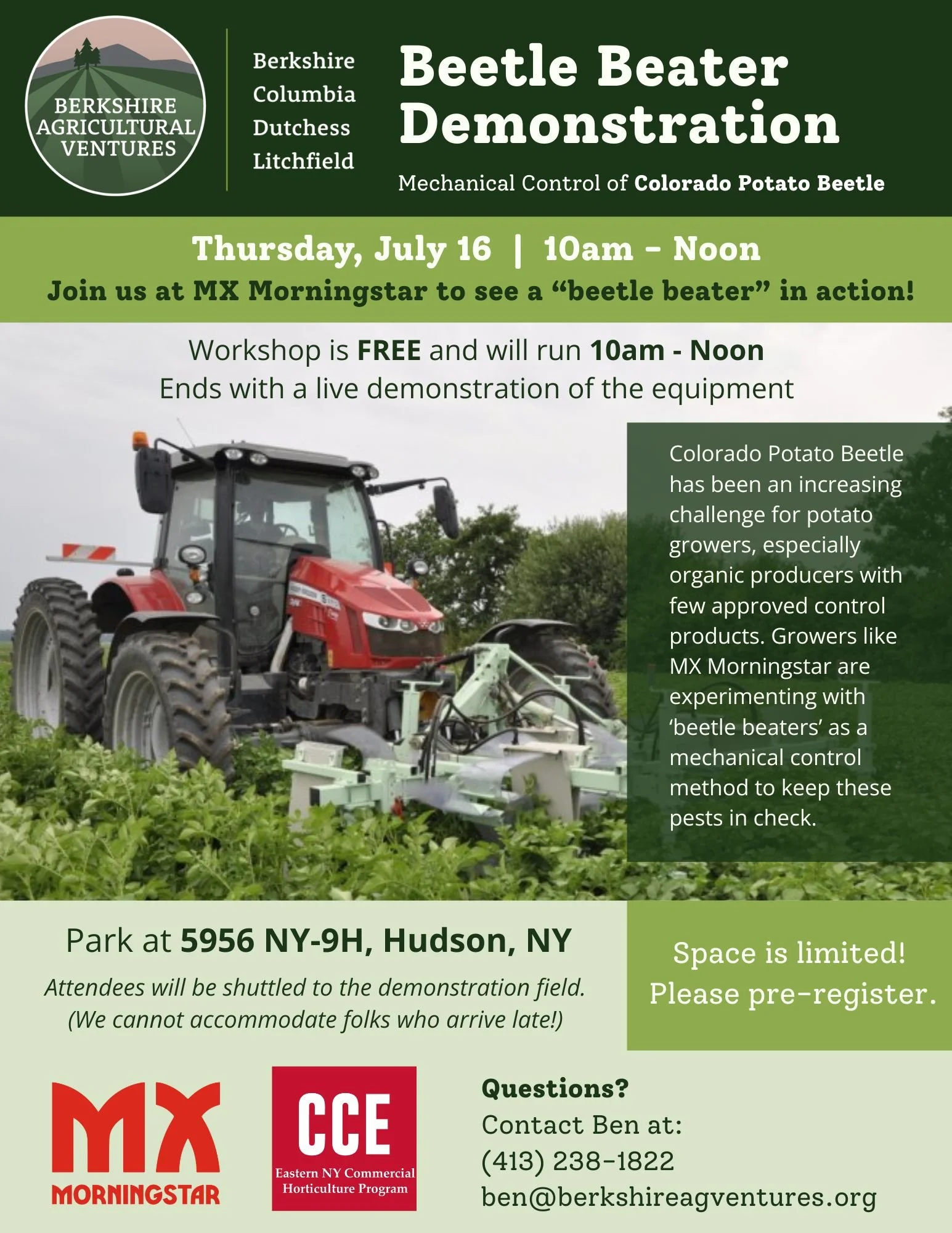 🎉🎉FREE WORKSHOP!!!

Join BAV at @mxmorningstar for a free &ldquo;beetle beater&rdquo; demonstration! This workshop is FREE and will run 10am - noon next Thursday, July 16, ending with a live demonstration of the equipment.

➡️Registration link in b