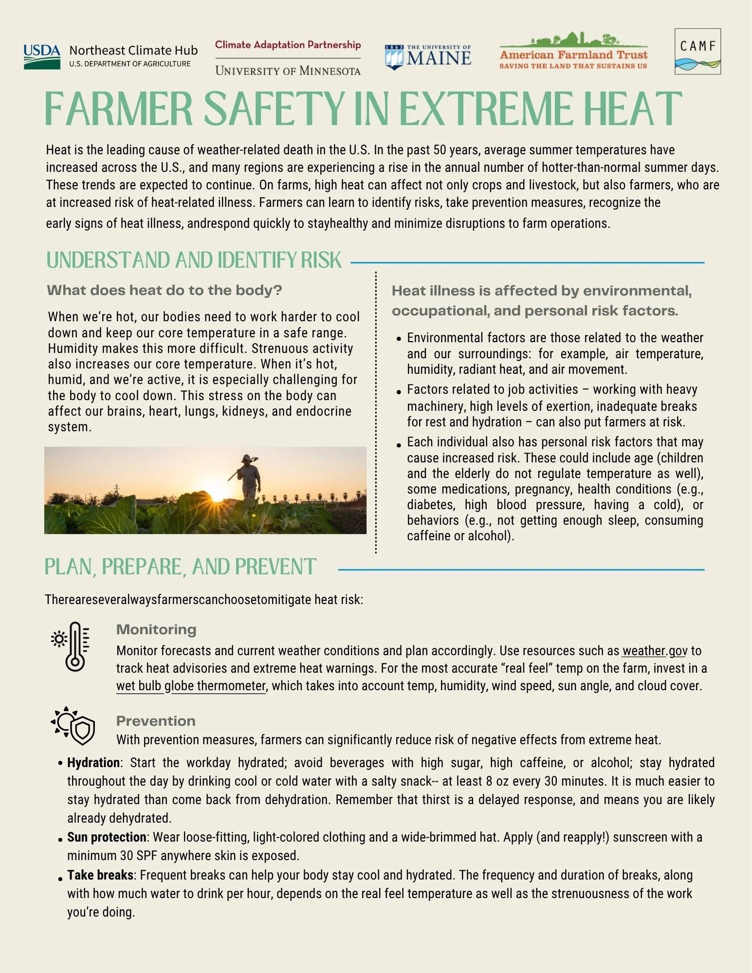 ☀️🌡️Stay safe out there! Extreme heat poses significant risks - not only to crops and livestock, but to farmers. Today we're sharing these info sheets geared to helping farms understand, prepare for, and respond to heat-related risks impacting their