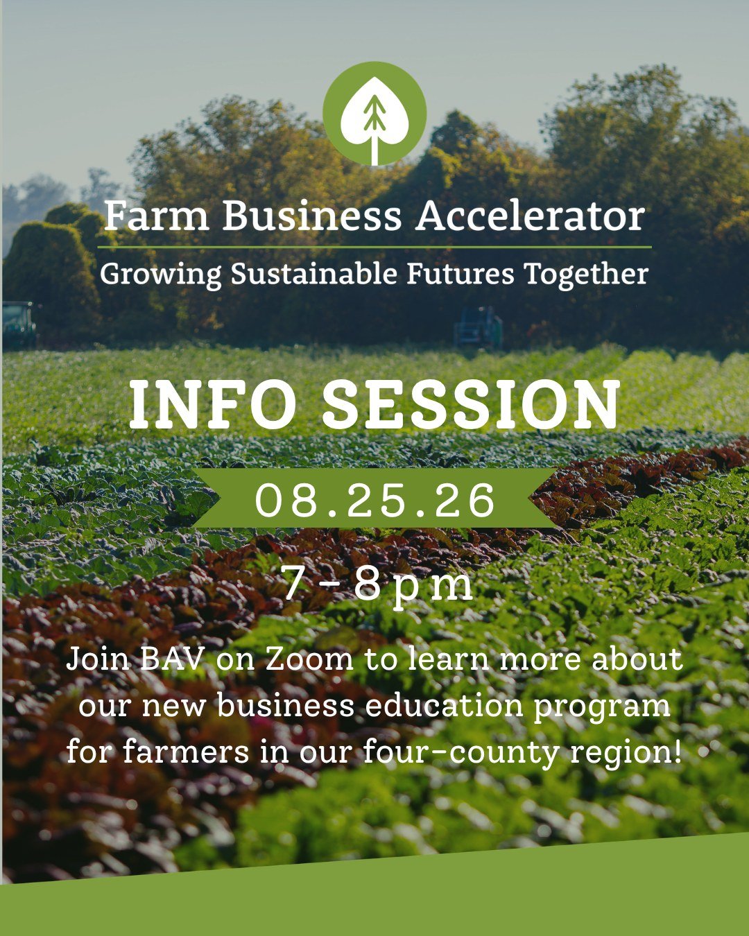 ✋✋Have questions?? We have answers!! Learn everything you need and want to know about BAV's Farm Business Accelerator during our upcoming Zoom info session. Happening TOMORROW - 8/25, 7-8pm. Register and join us!!

(And if you register and can't make