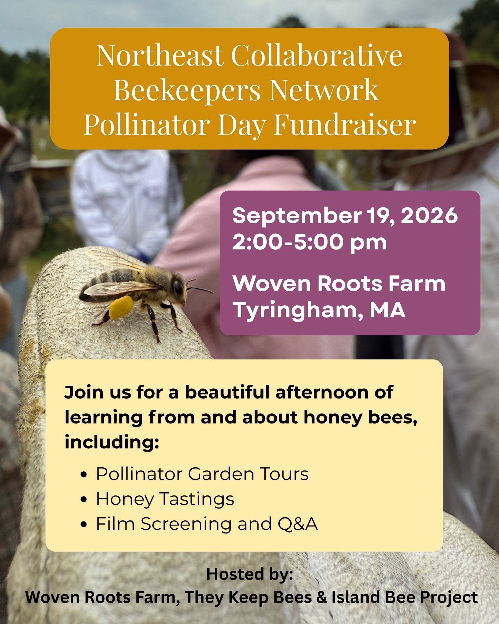 🐝🐝COMING UP THIS SATURDAY - BAV is excited to share this Northeast Collaborative Beekeepers Network Pollinator Day Fundraiser from our friends at Woven Roots!!

Join the beekeepers from @wovenrootsfarm, @theykeepbees, and @islandbeeproject.nyc for 