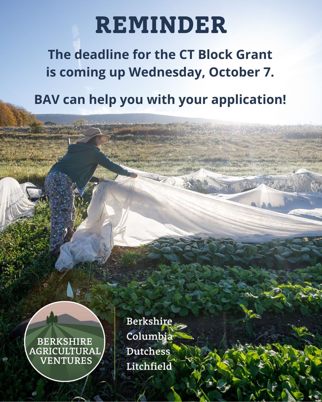 📢 📢 REMINDER!! Round 1 applications for the CT Farm Recovery &amp; Support Block Program from @ct.grown close on October 7. This program provides direct payments to producers who suffered losses from severe weather events in 2023 and 2024. 

BAV ca