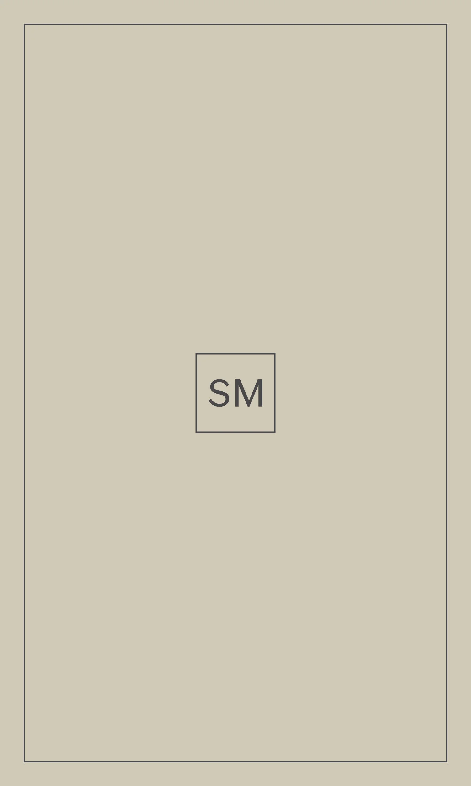A beige and tan patterned notebook or journal cover with a small square in the center containing the letters 'SM'.