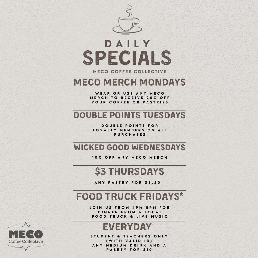 Drum roll, please... 🥁 

Starting tomorrow, we're kicking off our daily specials! 🌟 Get ready for amazing discounts and deals every day of the week. Swing by and grab something tasty &ndash; or try them all!

Which day are you most excited for??

#