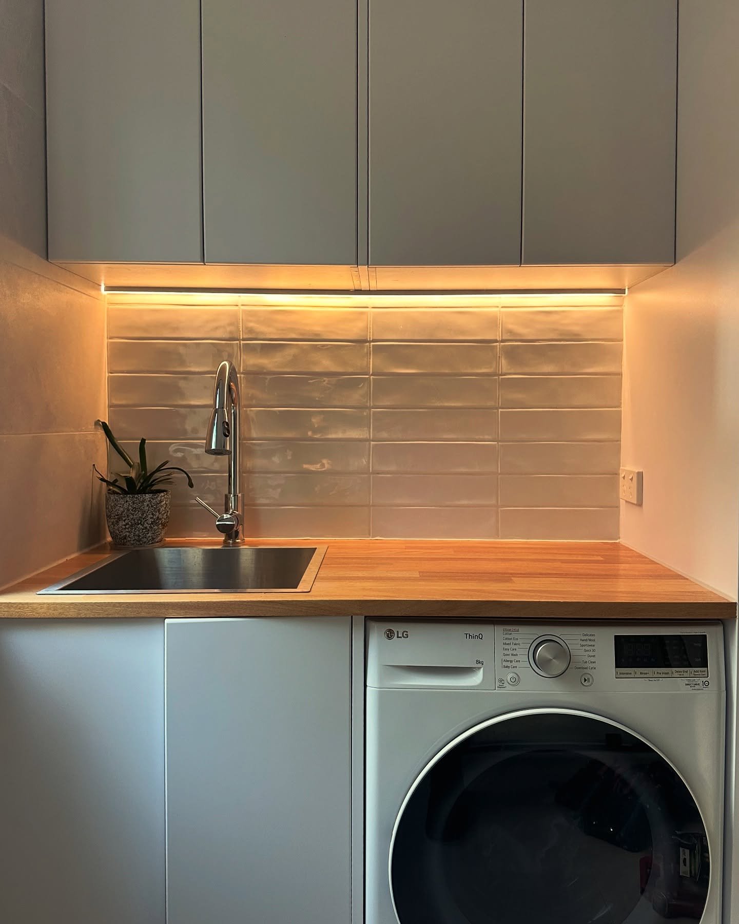 Check out this sleek new laundry setup we just completed for a client! The laundry space is stunning, but the real game-changer? The LED strip lighting we installed underneath.

⚡️ Better Visibility &ndash; No more struggling to see in dark corners! 