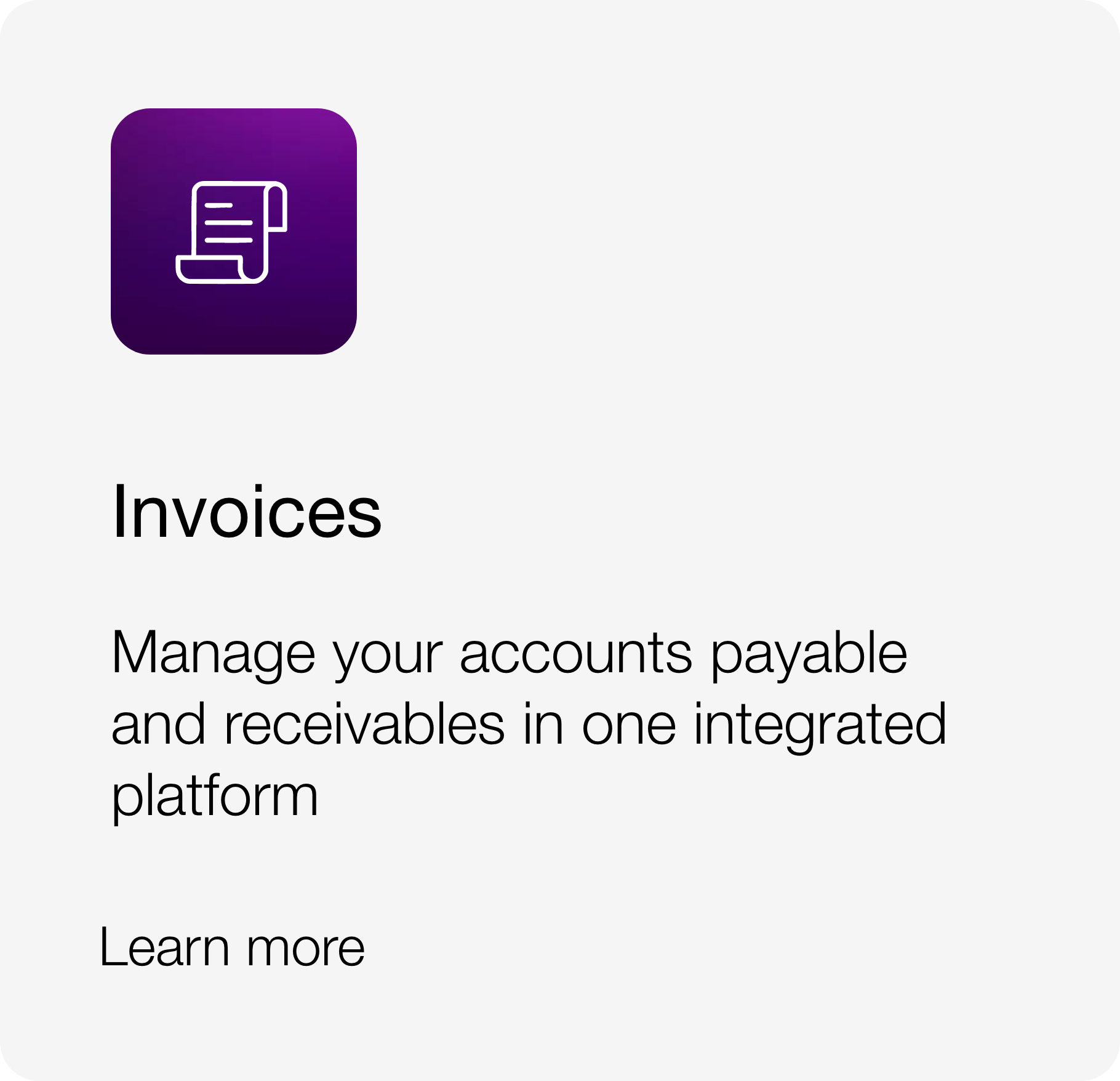 App icon for invoices with purple background and white outline of a receipt or document