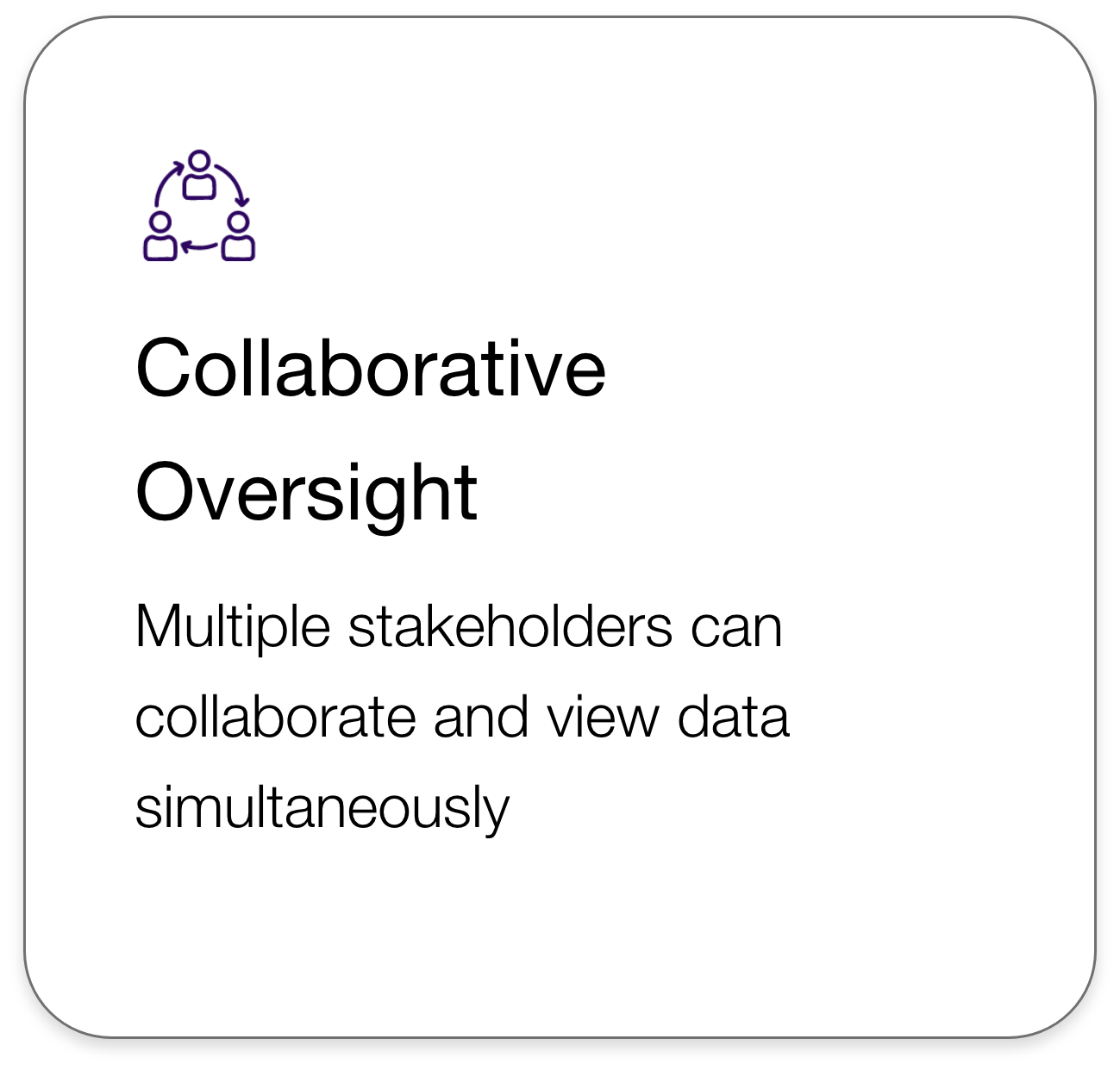 Slide with icon of three overlapping circles with arrows, labeled 'Collaborative Oversight'. Text reads: 'Multiple stakeholders can collaborate and view data simultaneously.'