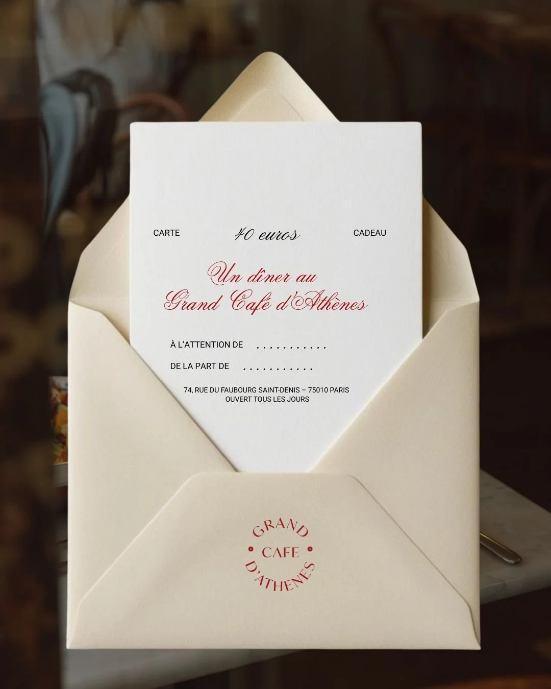 CARTE CADEAU 40€ - Un dîner au Grand Café d'Athènes
