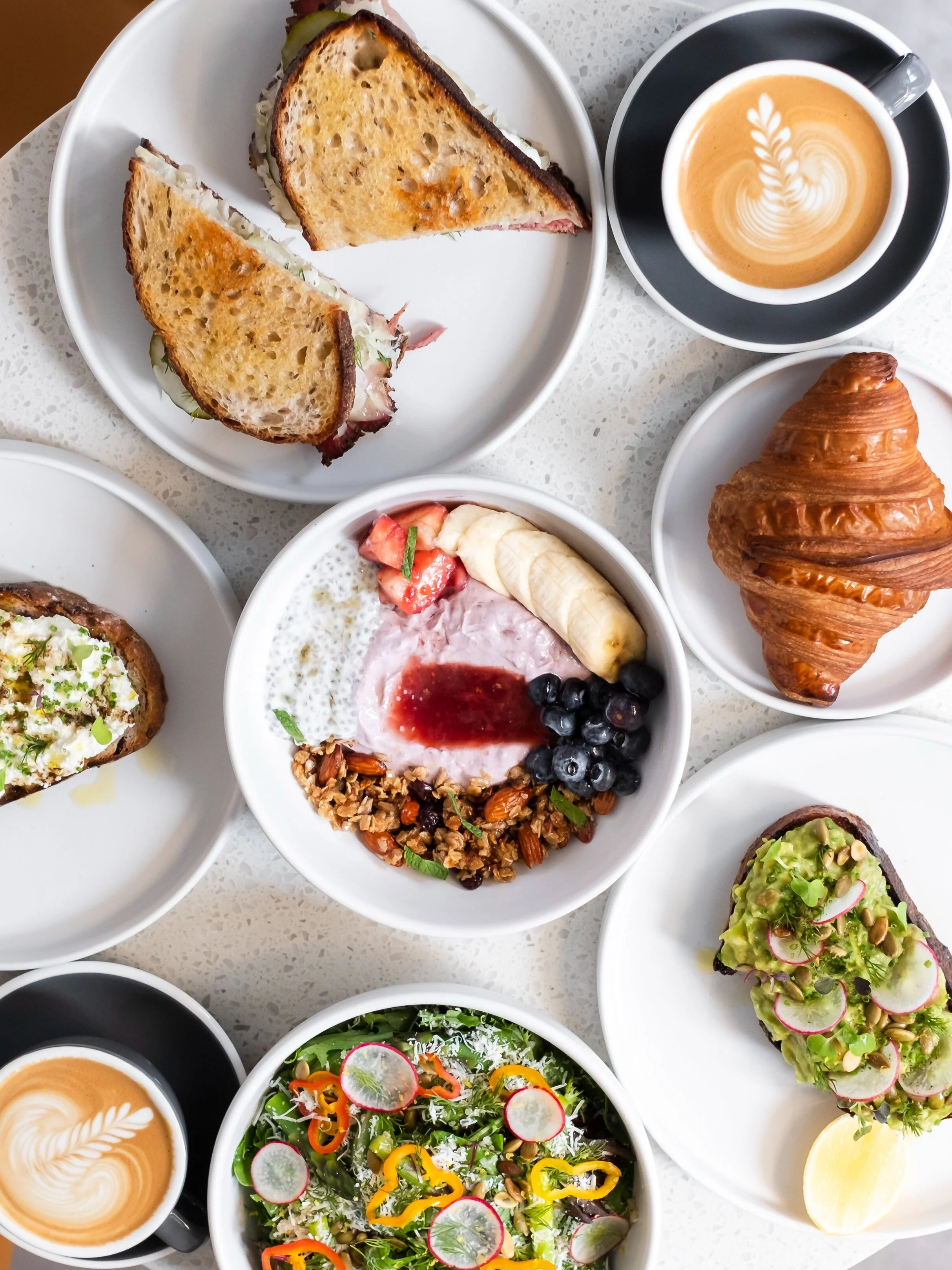 Brunch dishes served at a brunch restaurant in Hudson Yards.