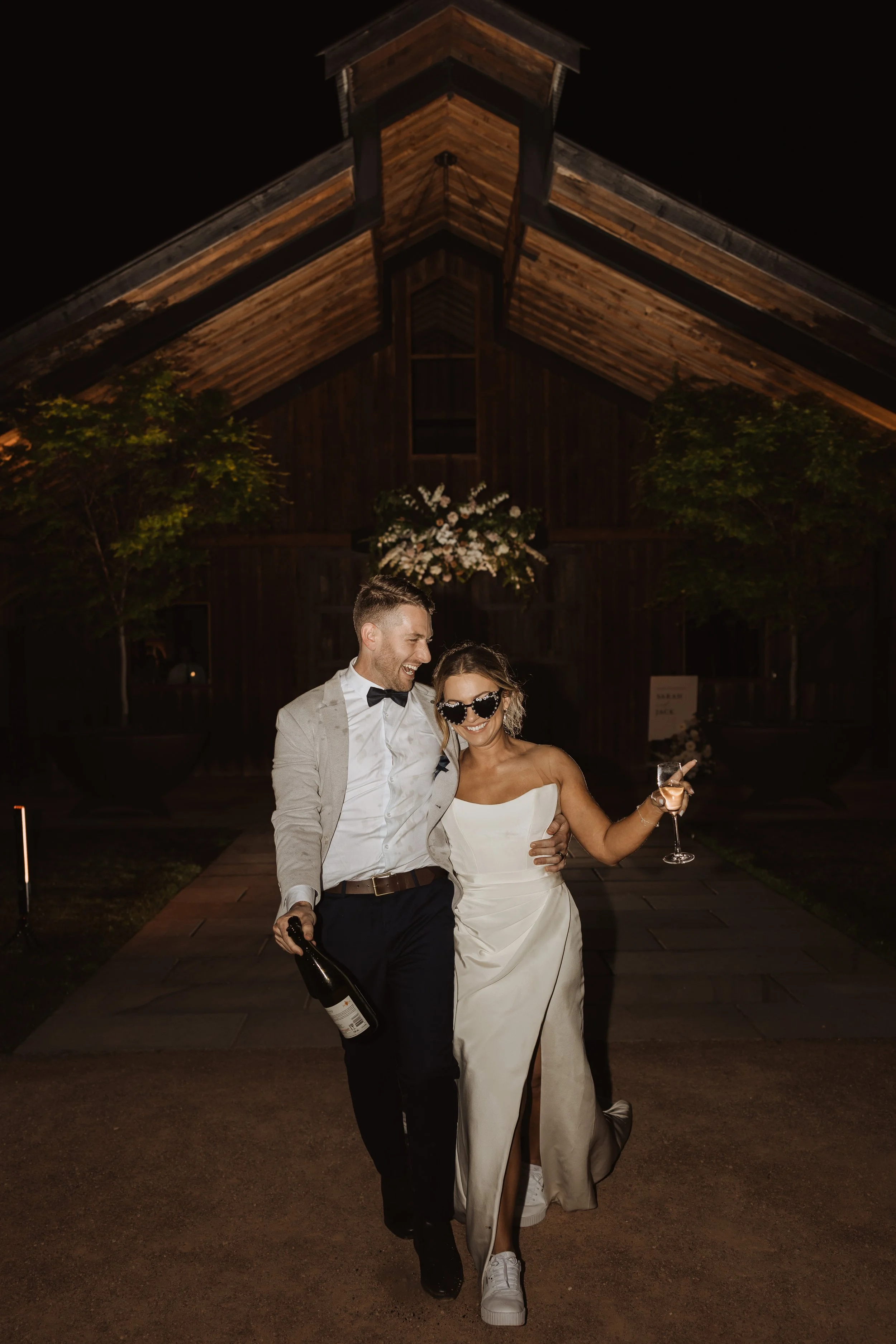Bride and Groom After Champagne Shower at Bendooley Estate