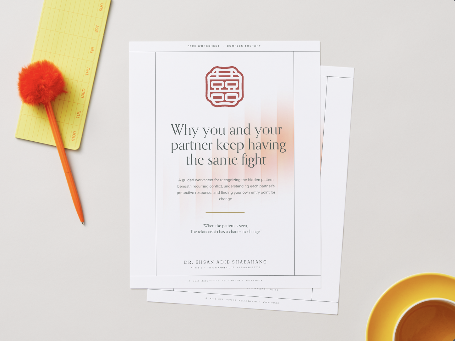 Cover preview of the free AtReef Therapy worksheet, Why You and Your Partner Keep Having the Same Fight.