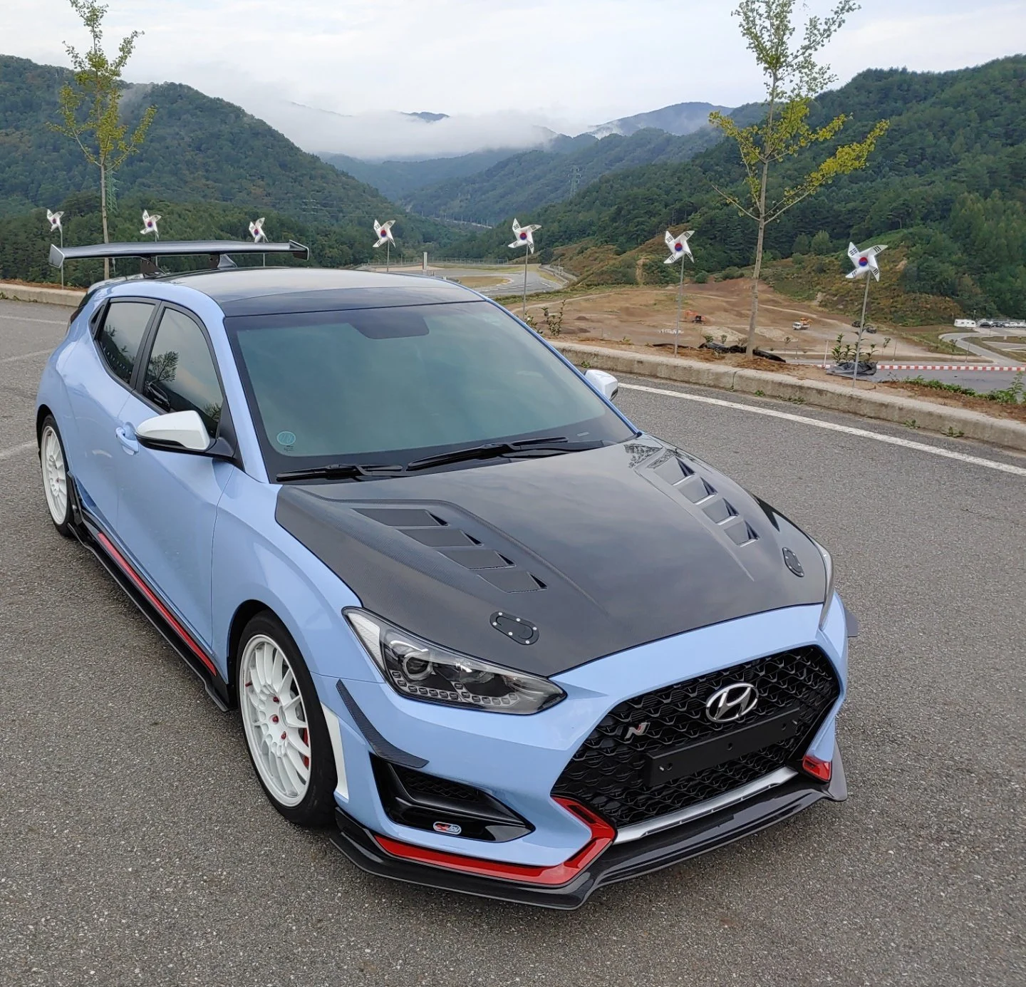 CF스타일 HYUNDAI Veloster N Carbon Fiber Hood w Vents Aerocatch