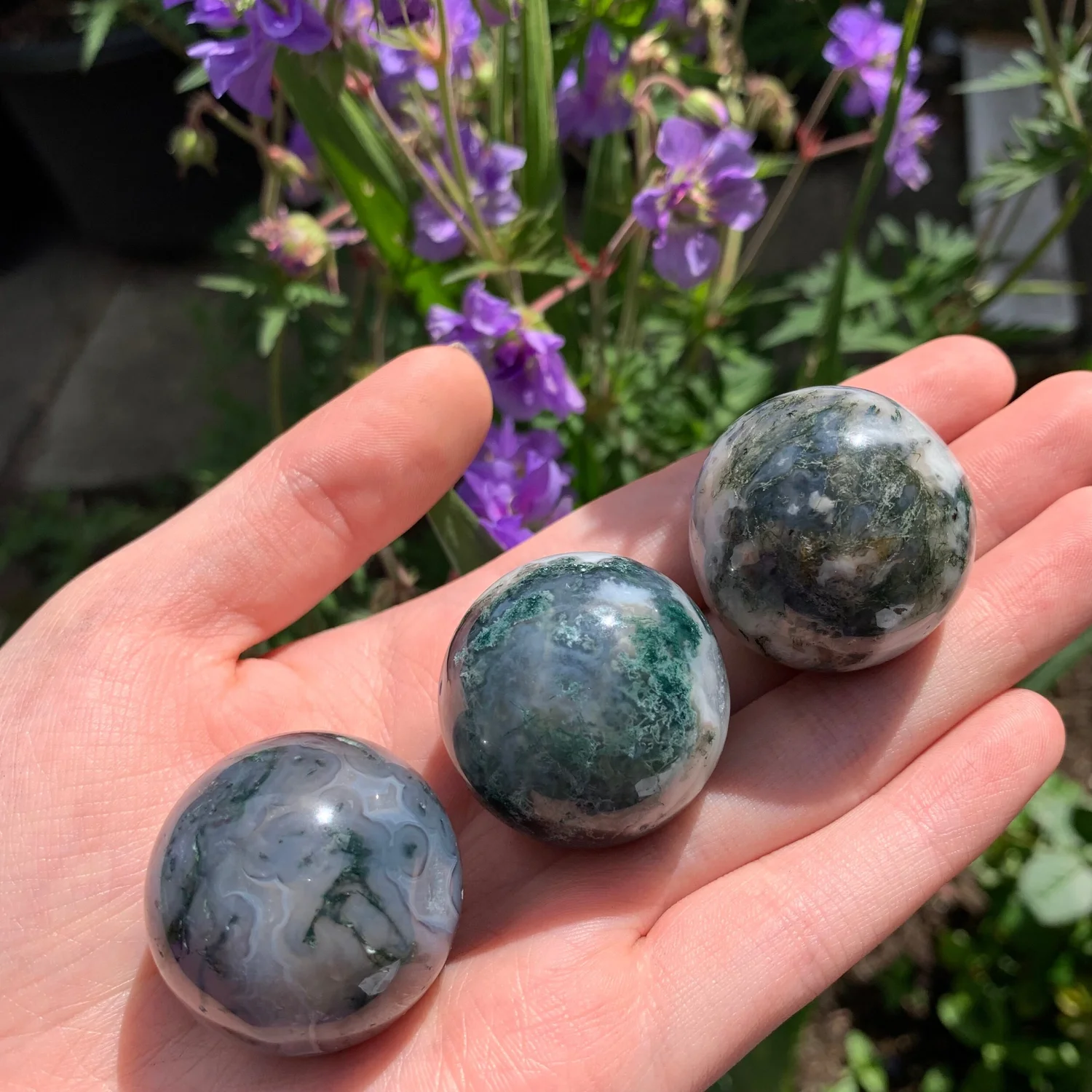 Blue moss agate spheres Feiledama Ethically sourced crystals