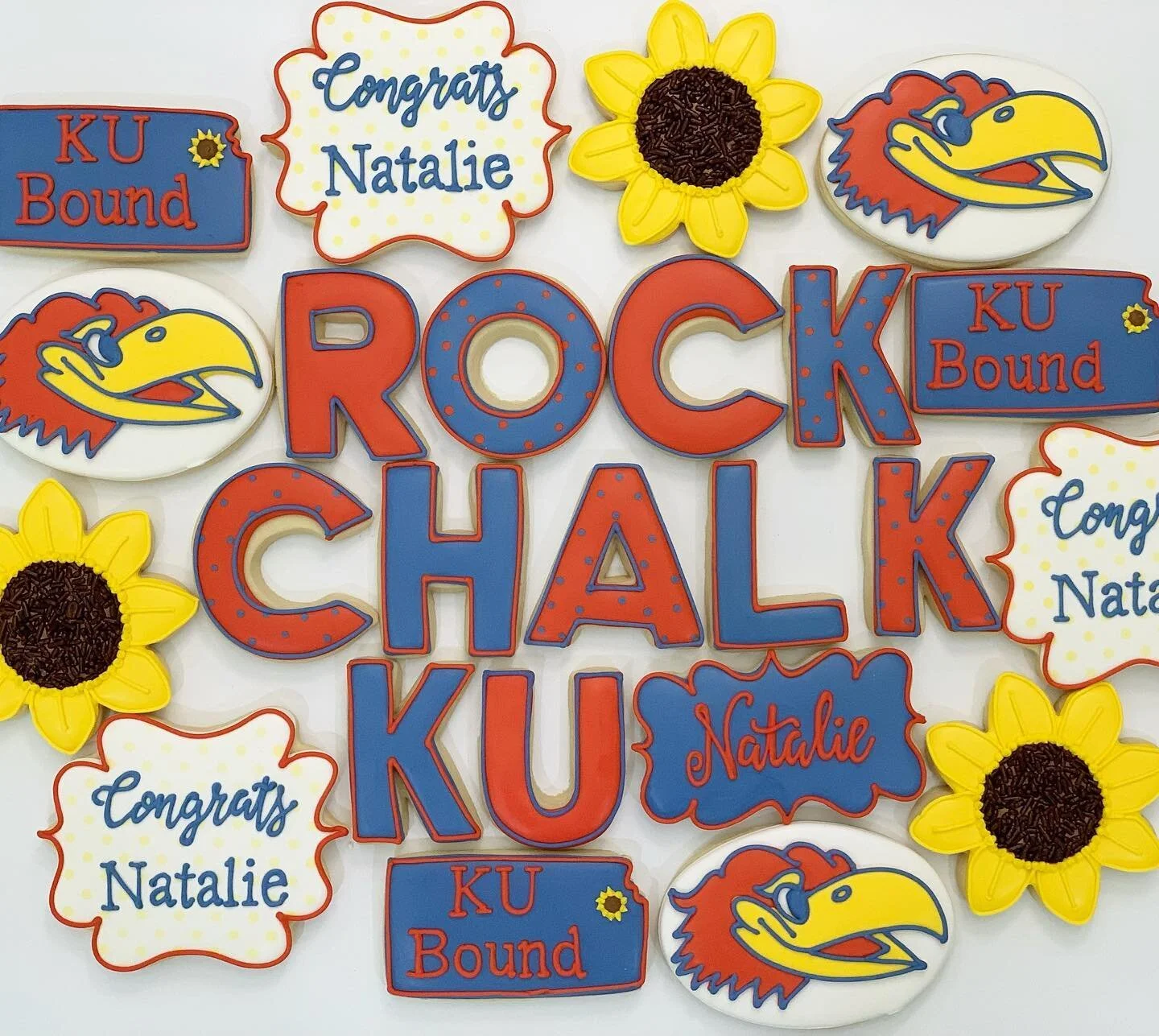 Congratulations Natalie!  I loved making these treats for my sorority sister&rsquo;s daughter.  I can&rsquo;t believe we have kids old enough for college! 🌻❤️💙#howsweetishomemade #decoratedcookies #decoratedsugarcookies #arkansassugarcookies