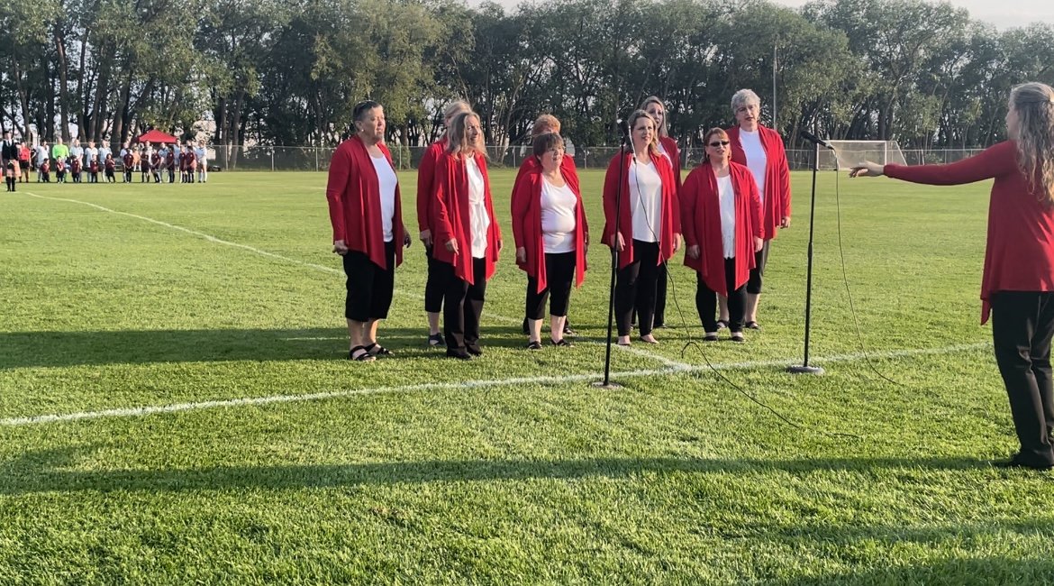 Anthem Singers at the League1 Alberta Exhibition Games