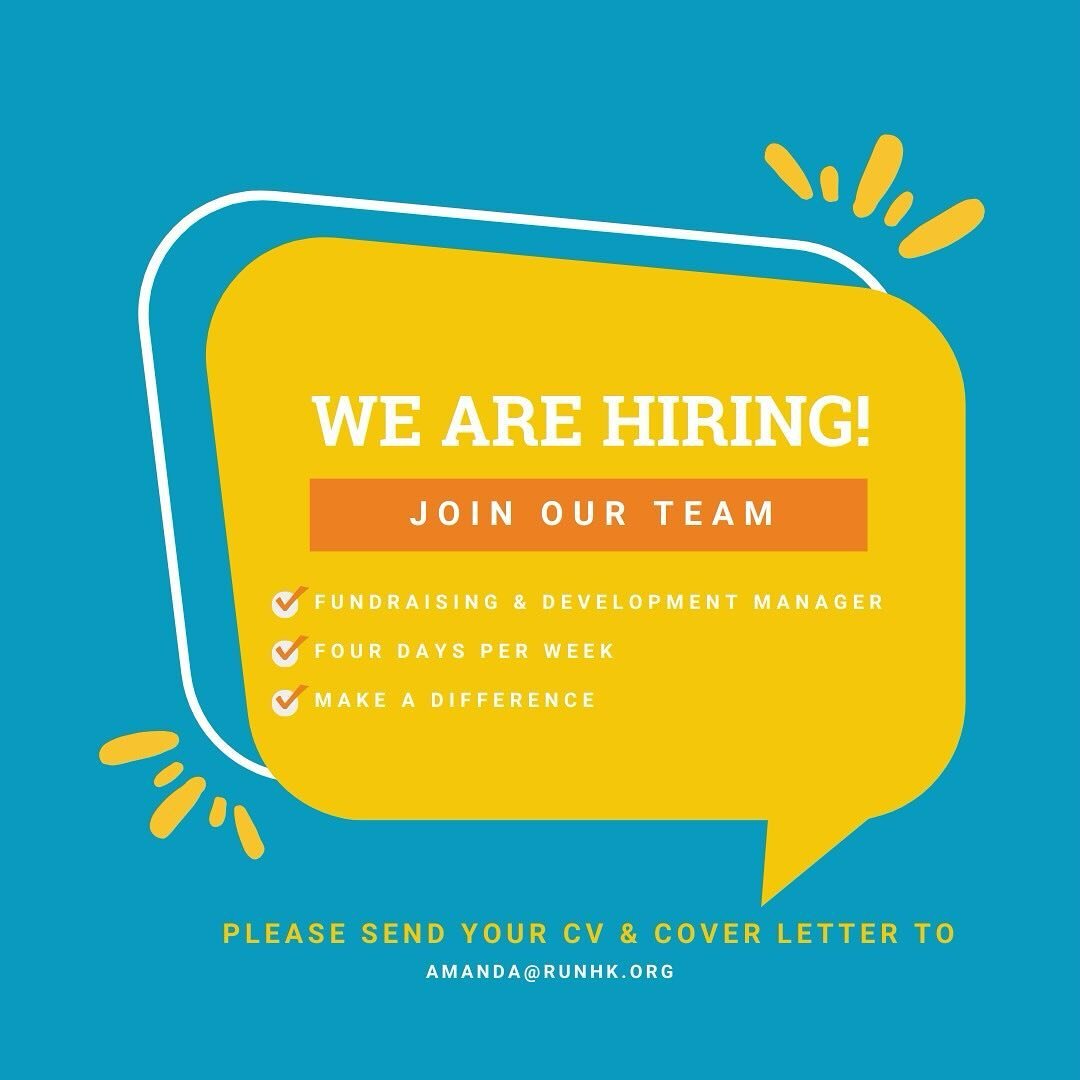 📣 WE&rsquo;RE HIRING 📣
. . .
☀️Interested in joining our team?
☀️Have a background in Fundraising and Development?
☀️Know someone who would be great?

Email us, share this post, get in touch! We would love to hear from you 🫶🏼
. . .
Amanda@runhk.o