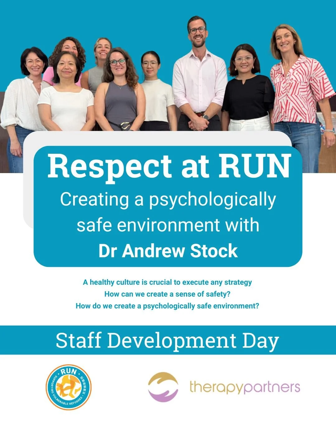 ✨ Gratitude and Growth at RUN! ✨

A huge thank you to Dr. Andrew Stock for leading an incredibly insightful workshop today on Respect in the Workplace! 🌟

We had meaningful discussions about the importance of fostering a healthy culture to execute s