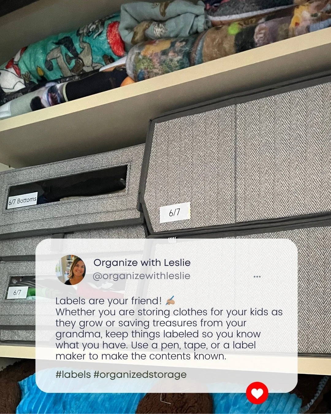 Labels are your friend! ✍🏽
Whether you are storing clothes for your kids as they grow or saving treasures from your grandma, keep things labeled so you know what you have. Use a pen, tape, or a label maker to make the contents known. 
#labels #organ