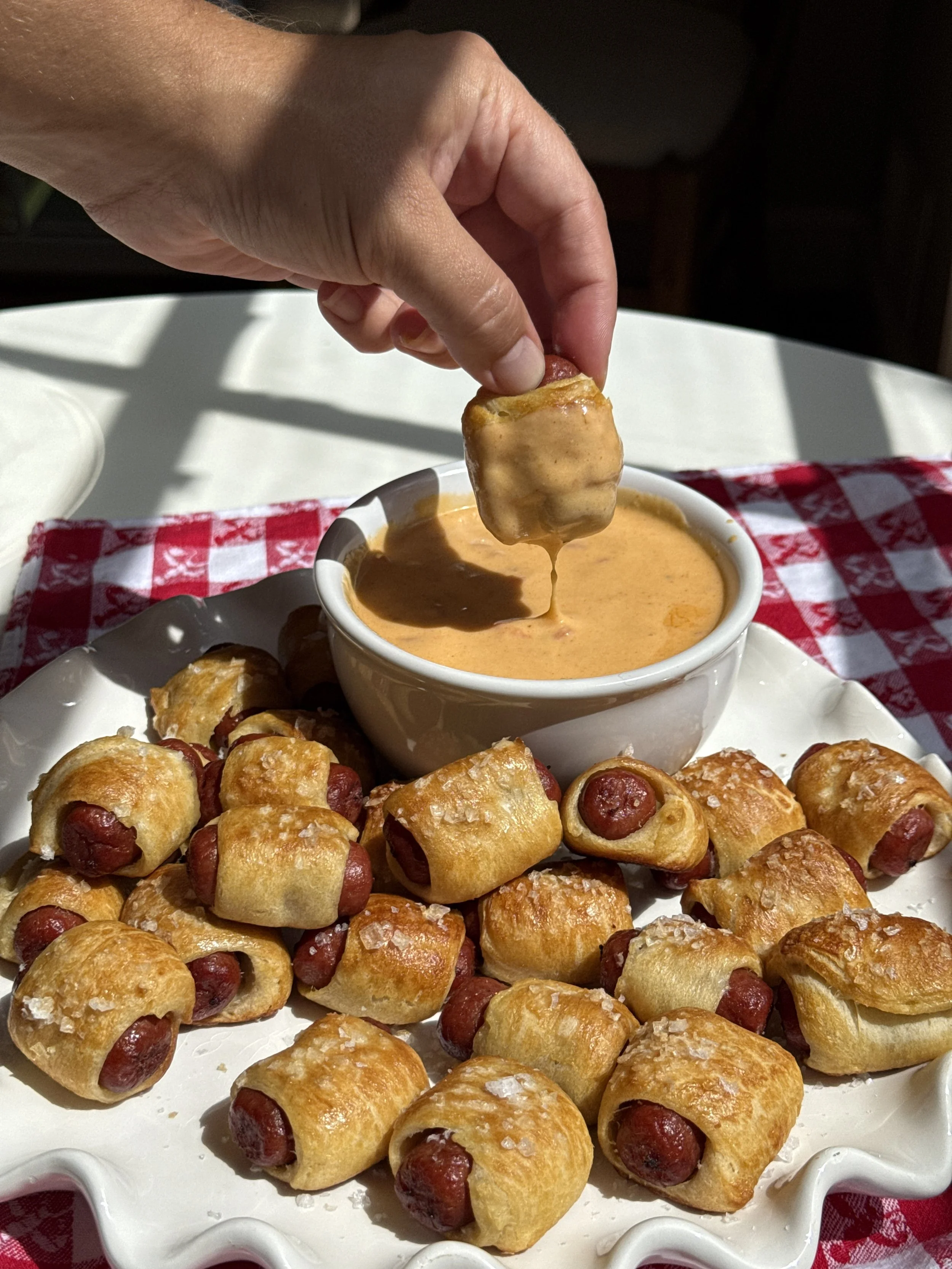Pimento Beer Cheese Dip &amp; Pretzel Pigs in a Blanket