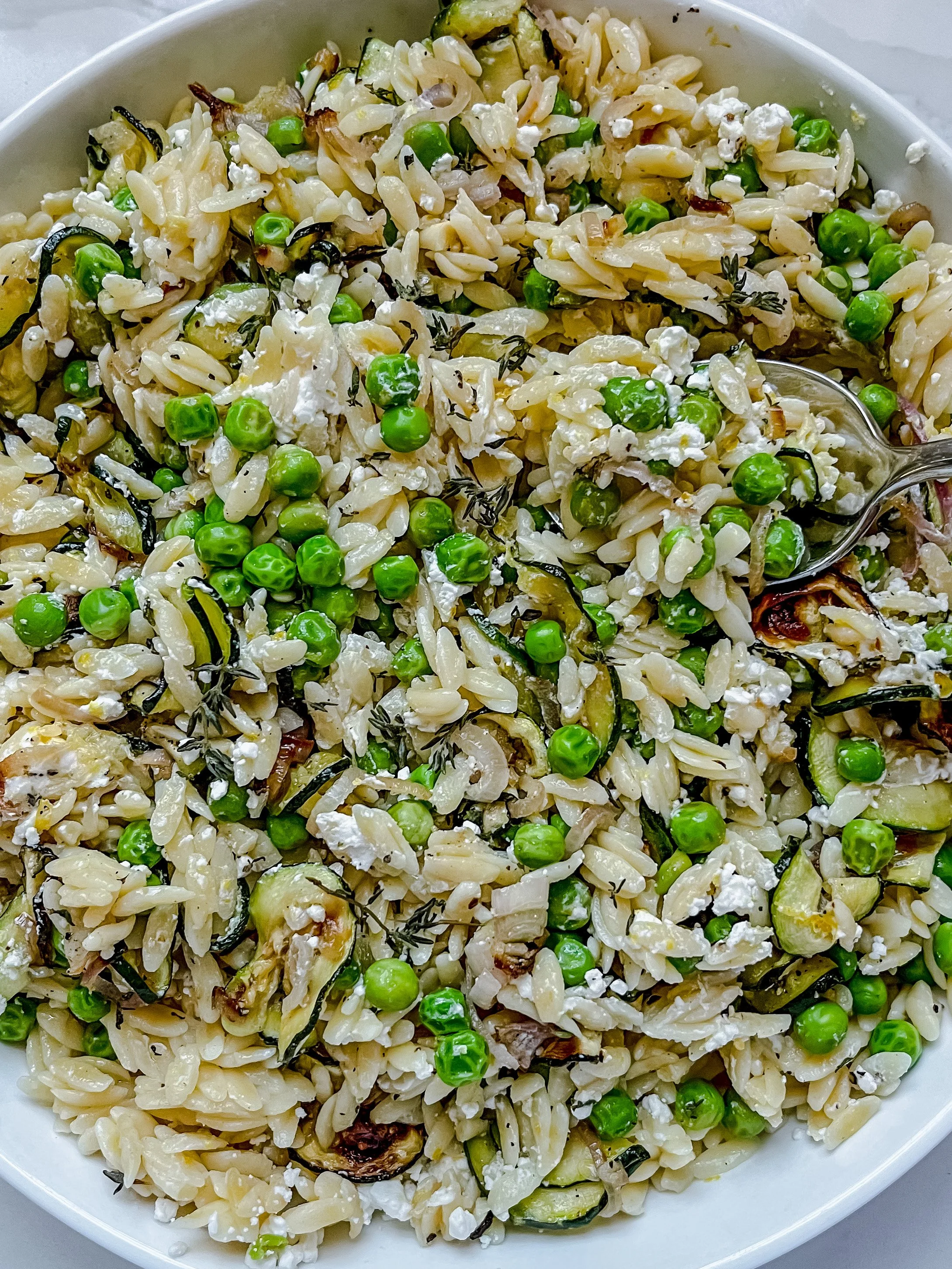 Zucchini, Pea & Goat Cheese Orzo Salad — All Types of Bowls