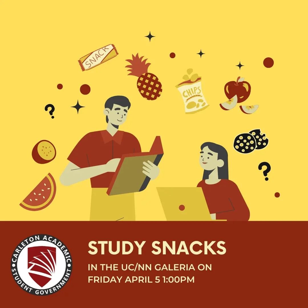 CASG's final study snacks giveaway of the academic year is happening this Friday April 5 at 1:00 PM in the UC/NN Atrium! Come and get some free snacks to help get the brain juices flowing - no strings attached!