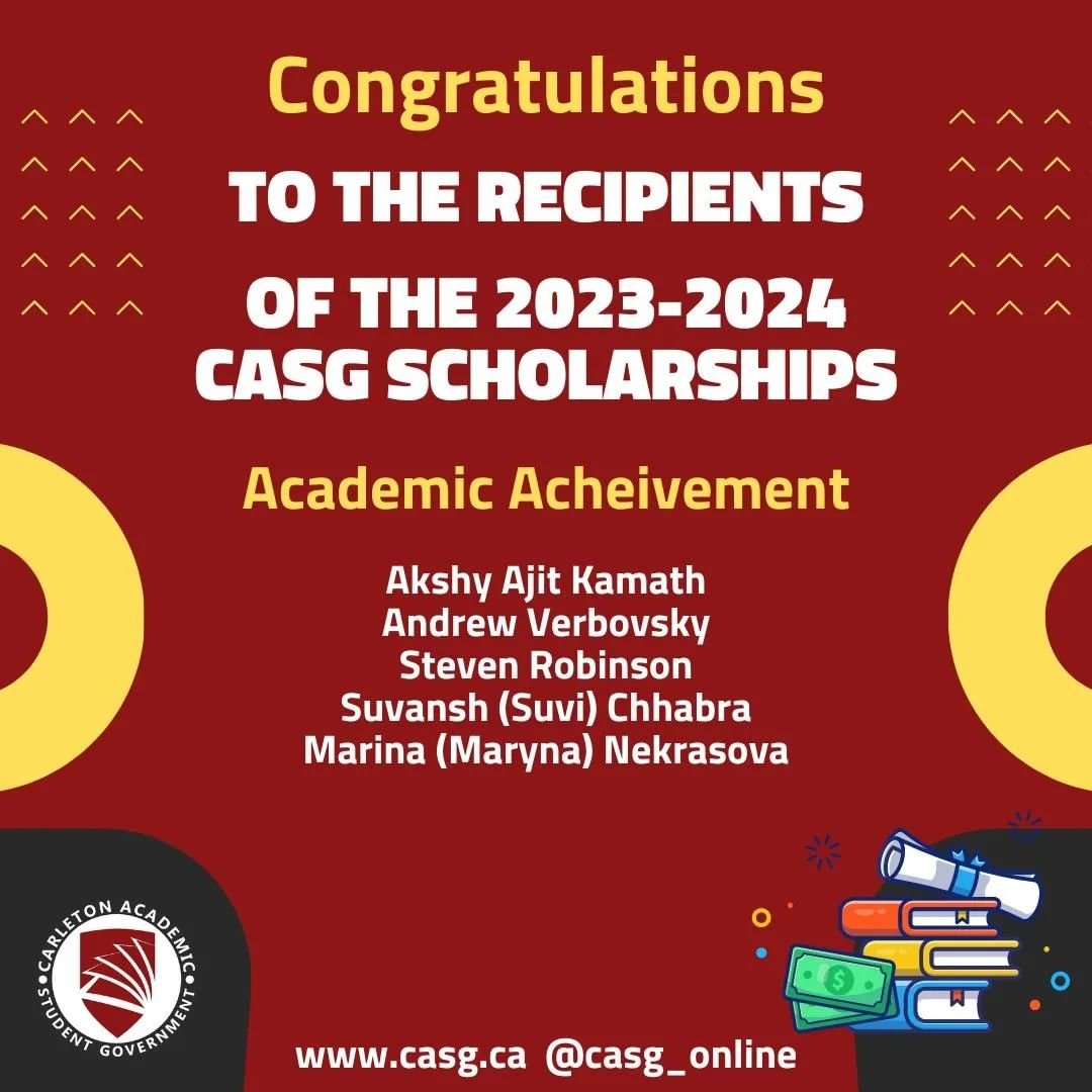 A massive congratulations to all of the incredibly deserving 2023-2024 CASG scholarship recipients! CASG's Scholarship Committee - of which details of decisions are documented on the CASG website under Funding Opportunities-&gt;Scholarships - was gre