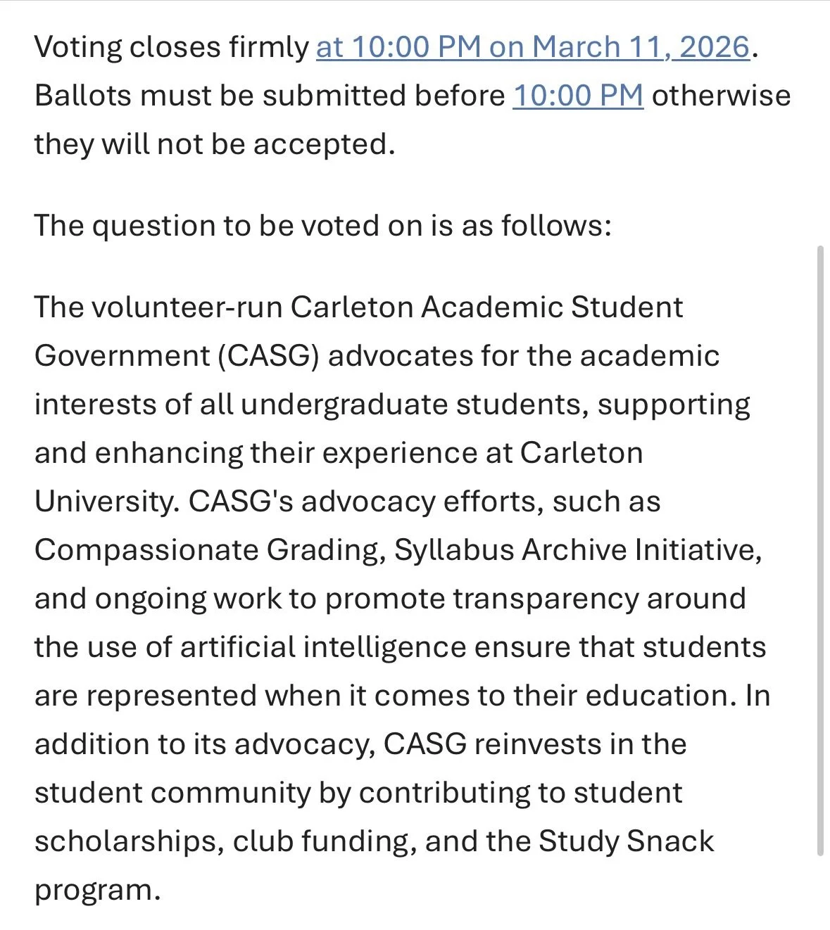 Please vote in the Ancillary Fee Referendum
Voting closes Wednesday March 11, 2026 at 10:00p EST