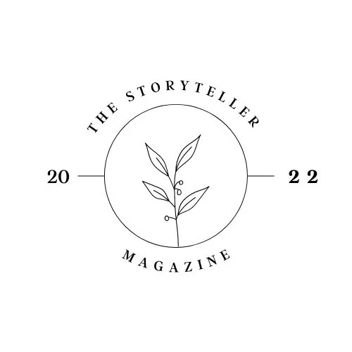Logo for The Storyteller Magazine 2022 featuring a simple line drawing of a plant with leaves inside a circle.