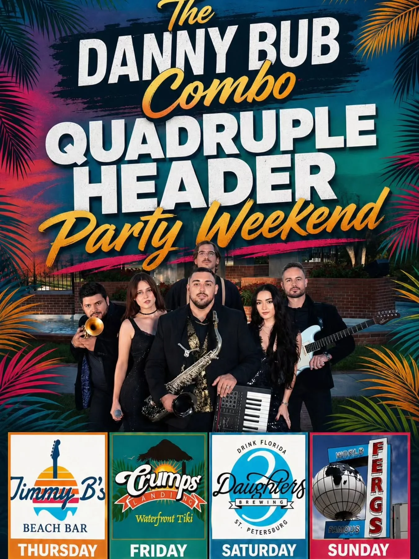 🚨 ALL ABOARD THE GROOVE TRAIN 🚨
The Danny Bub Combo is coming in HOT with a QUADRUPLE HEADER WEEKEND! 🎶🔥

We kick things off Thursday at Jimmy B&rsquo;s and roll all the way into a Mother&rsquo;s Day Dance Party at Fergs on Sunday! 💃🕺

Get read
