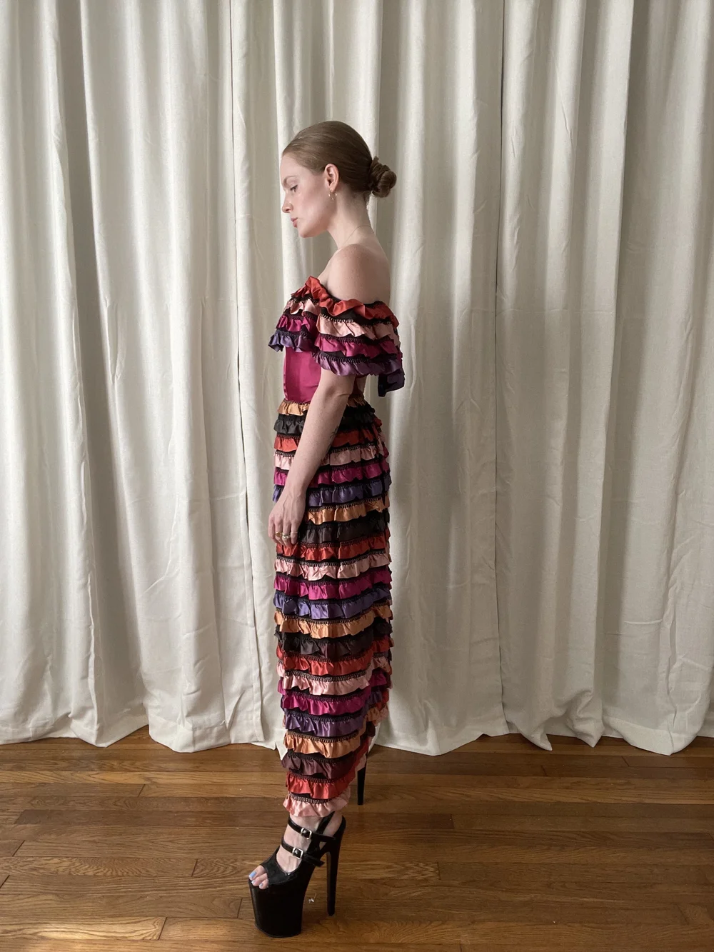 Vintage 1980s Mike Benet Formals ruffled off-shoulder dress  INFINITE  REGRESS