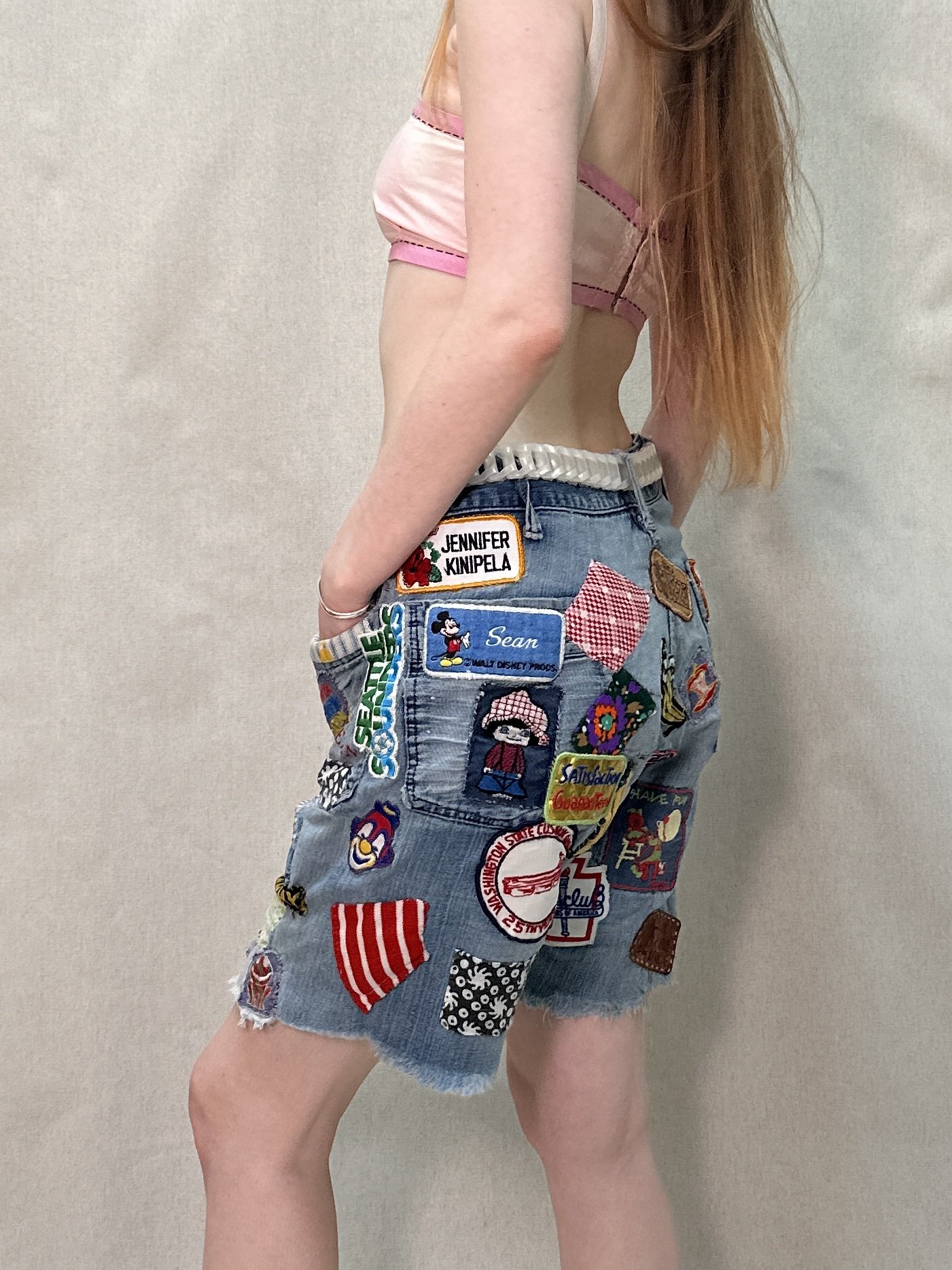 INFINITE REGRESS 1970s thoroughly patched and mended denim shorts